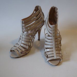ROUSSEAU BONE LEATHER STRAPPY PEEP TOE SANDALS 5